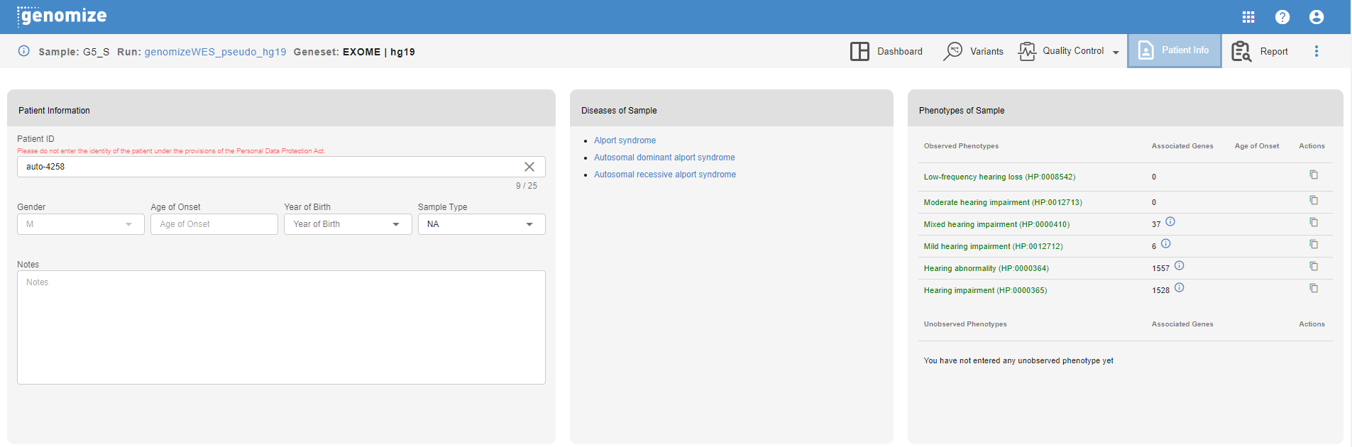 Patient Information Tab