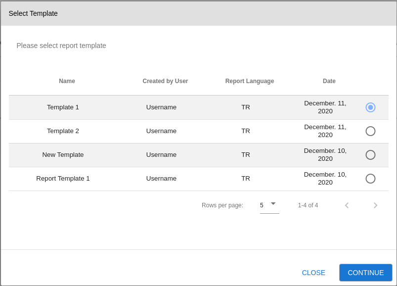 Select report template