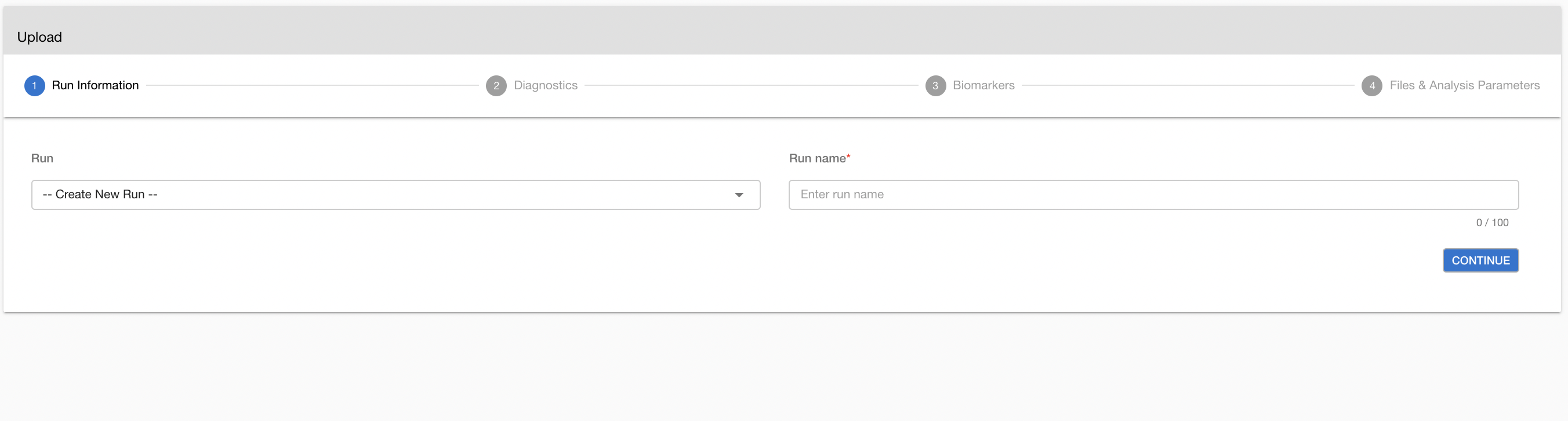 Somatic run selection page